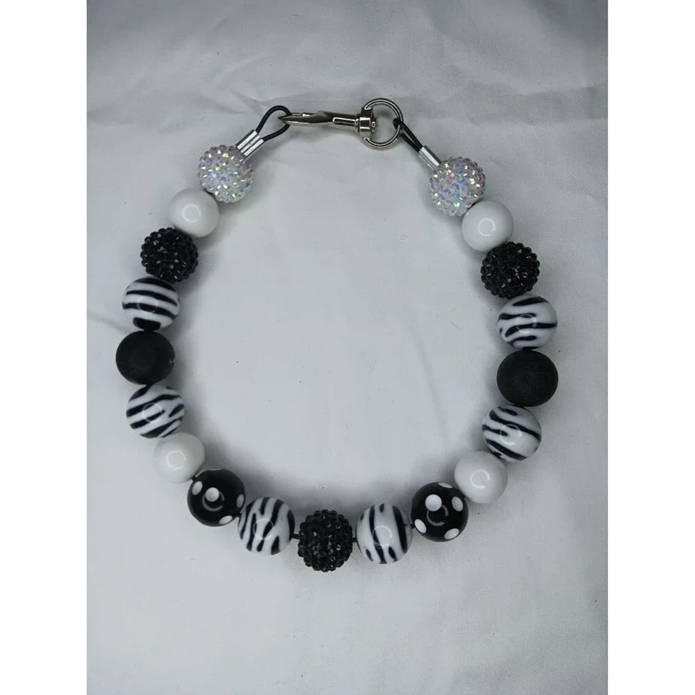 Handmade Zebra Beaded Dog Puppy Collar Necklace Jewelry Durable 17.5